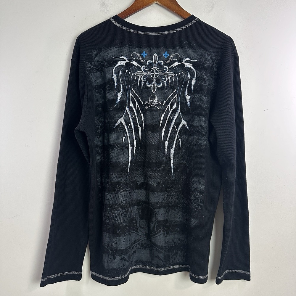 Y2k No Boundaries Black Longsleeve Skull Cross Wings Thermal Size Large Angel - Picture 3 of 7